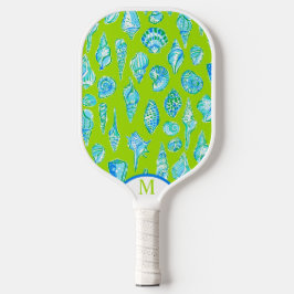 Preppy-Muscheln auf der Limettenoberfläche Pickleball Schläger