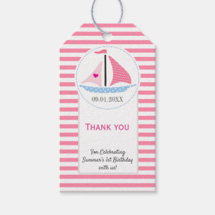 Preppy Nautic Pink Sail Away Geburtstag Vielen Dan Geschenkanhänger