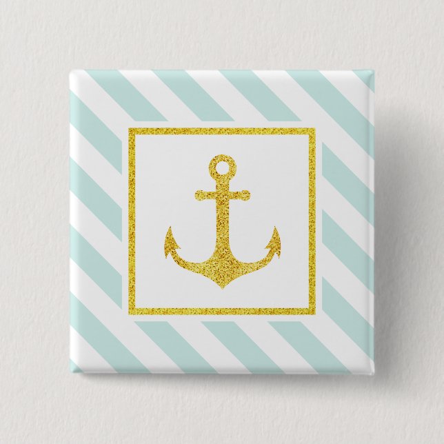 Preppy Nautic Stripes Gold Imitate Glitzer Ankerpu Button (Vorderseite)