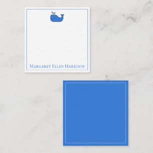 Preppy Nautical Blue and White Whale Personalisier Mitteilungskarte