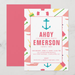 Preppy Nautical Children's Birthday Party Girl Einladung