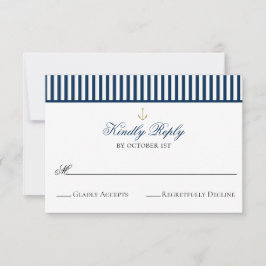 Preppy Nautical Navy Wedding RSVP Card Karte