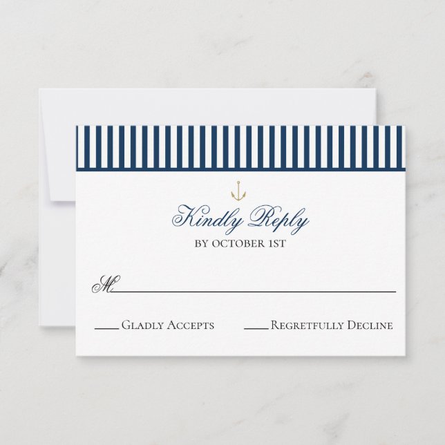 Preppy Nautical Navy Wedding RSVP Card Karte (Vorderseite)