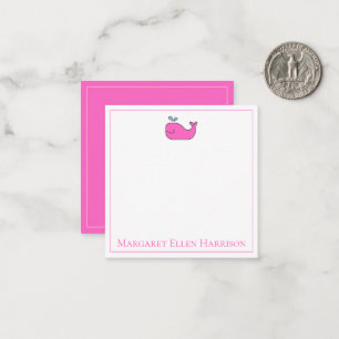 Preppy Nautical Pink and White Whale Personalisier Mitteilungskarte