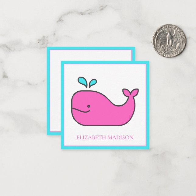 Preppy Nautical Pink und Aqua Whale Personalisiert Mitteilungskarte (Vorderseite/Rückseite Beispiel)