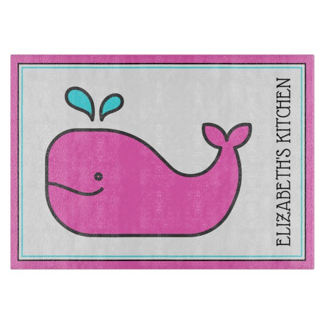 Preppy Nautical Pink und Aqua Whale Personalisiert Schneidebrett (Vorderseite)