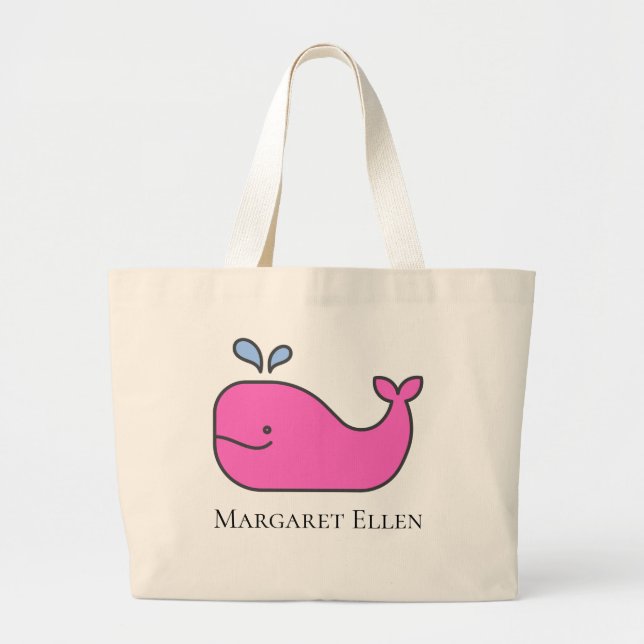Preppy Nautical Pink und Blue Whale Personalisiert Jumbo Stoffbeutel (Vorne)