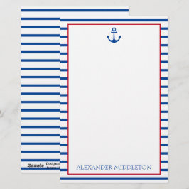 Preppy Nautical Stripes und Anker Personalisiert Briefpapier