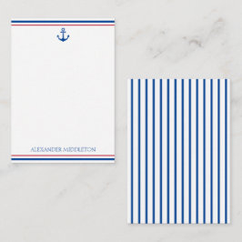 Preppy Nautical Stripes und Anker Personalisiert Mitteilungskarte