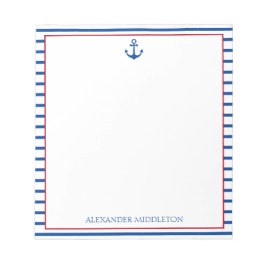 Preppy Nautical Stripes und Anker Personalisiert Notizblock