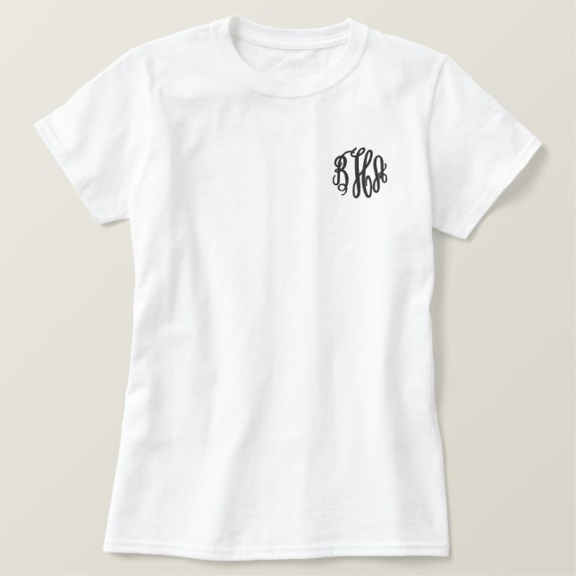 Preppy Navy Blue Monogram Embroided Shirt (Design vorne)