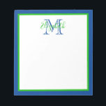 Preppy Navy Blue und Green Monogram Notizblock<br><div class="desc">Dieses präparierte Notizblock verfügt über einen Rahmen in klassisch marineblau und grün mit einem passenden Monogramm, das Sie mit Ihrer Wahl des Namens und des Initials personalisieren können.</div>