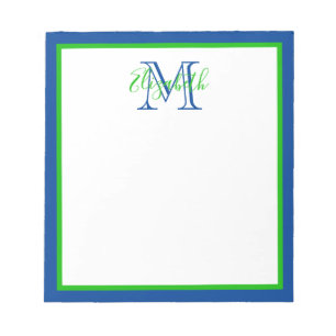 Preppy Navy Blue und Green Monogram Notizblock