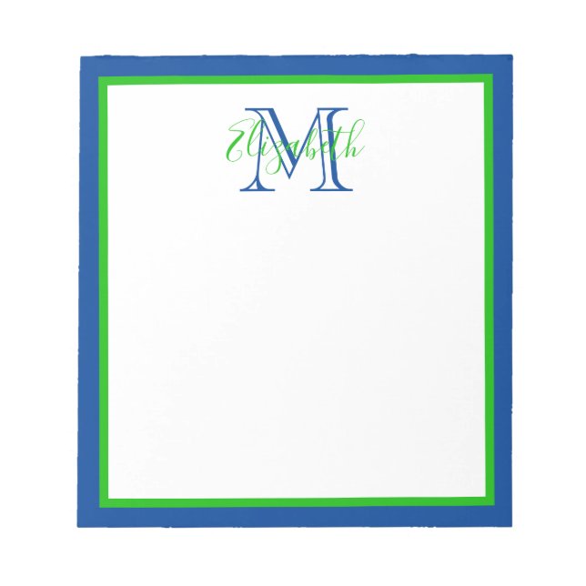 Preppy Navy Blue und Green Monogram Notizblock (Vorderseite)