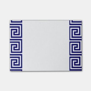 Preppy Navy Blue White Griechisches Schlüsselmust Post-it Klebezettel