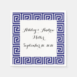 Preppy Navy Blue White Griechisches Schlüsselmuste Serviette