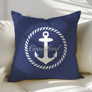 Preppy Navy Blue & White Nauchor Monogram Kissen