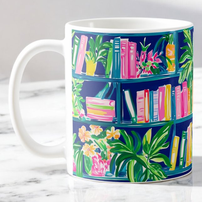 Preppy Navy Bookcase Tropical Kaffeetasse (Von Creator hochgeladen)