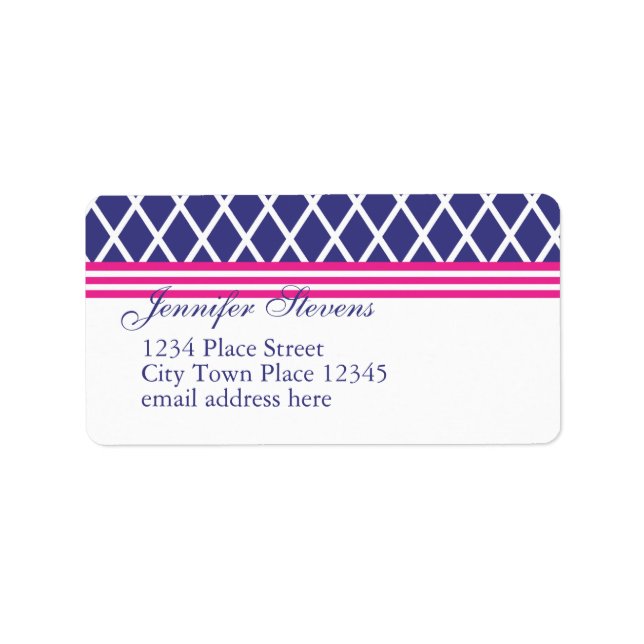 Preppy Navy Lattice Adressaufkleber (Vorne)