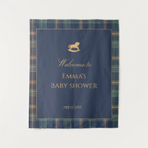 Preppy Navy Plaid Baby Shower with Rocking horse