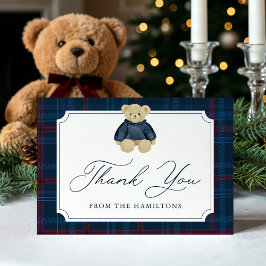 Preppy Navy Plaid Teddy Bear Baby Shower Dankeskarte