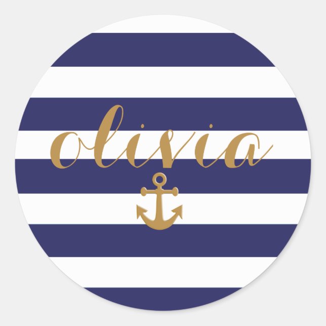 Preppy Navy Strips & Anchor Laptop Sticker (Vorderseite)