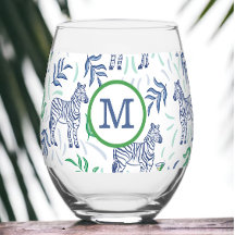 Preppy Navy Zebra Martinis White Monogram