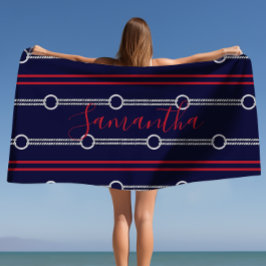 Preppy Niedlich Navy Personalisiert Name Beach Han Strandtuch