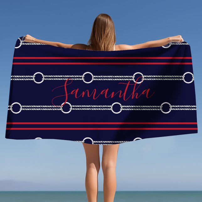 Preppy Niedlich Navy Personalisiert Name Beach Han Strandtuch (Preppy Cute Navy Personalized Name Beach Towel)