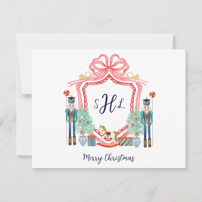 Preppy Nutcracker Monogram Foto Christmas Card Mitteilungskarte (Vorderseite)