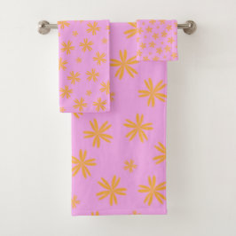 Preppy Orange Pink Hippie Blume Muster Badhandtuch Set