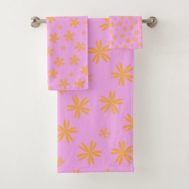 Preppy Orange Pink Hippie Blume Muster Badhandtuch Set (Insitu)