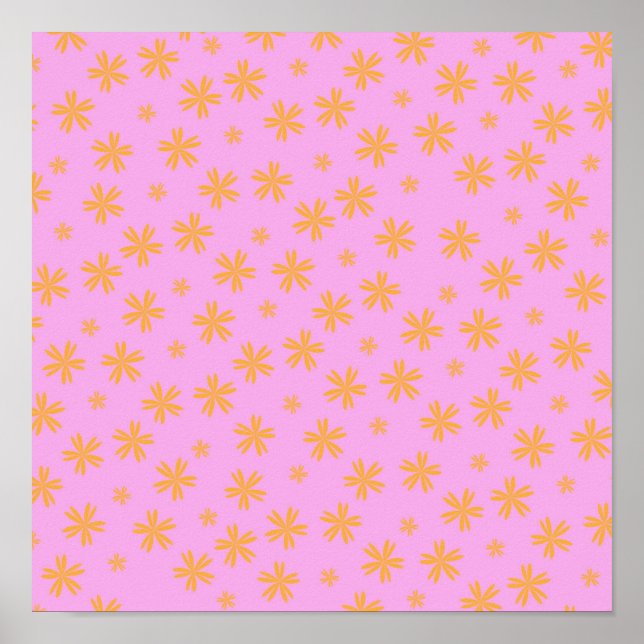 Preppy Orange Pink Hippie Blume Muster Poster (Vorne)