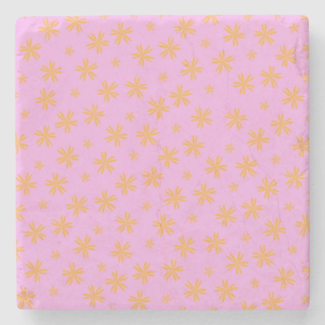 Preppy Orange Pink Hippie Blume Muster Steinuntersetzer (Vorderseite)