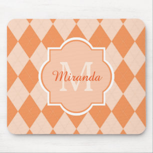 Preppy Orange Raute Girl Monogram und Name Mousepad