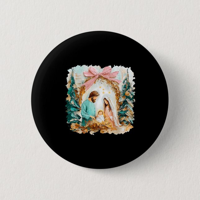 Preppy Painted Christian Nativity Scene God Faith  Button (Vorderseite)