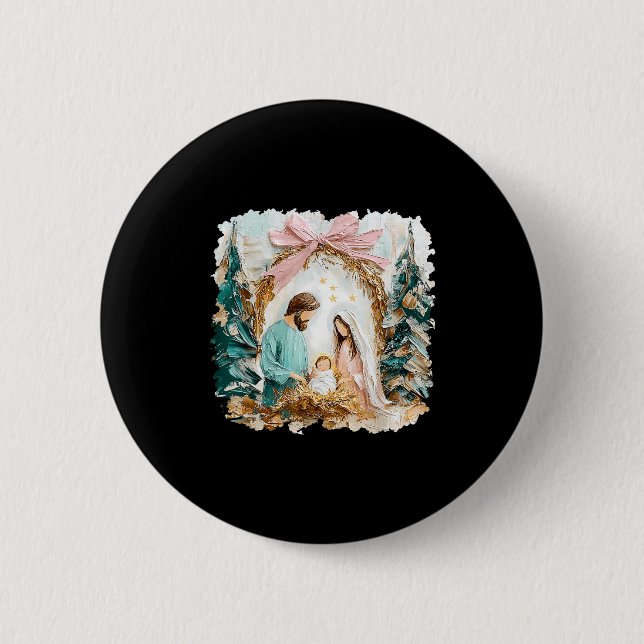 Preppy Painted Christian Nativity Scene God Faith  Button (Vorderseite)