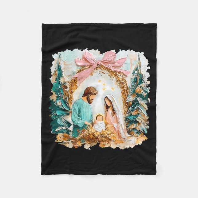 Preppy Painted Christian Nativity Scene God Faith  Fleecedecke (Vorderseite)