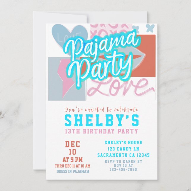 Preppy Pajama Party Girls Geburtstag Einladung (Vorderseite)