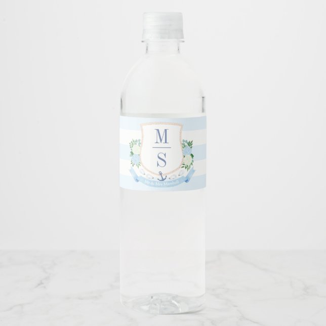 Preppy Pale Blue Coastal Monogram Polterabend (Vorderseite)