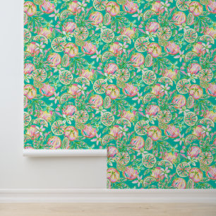 Preppy Palm Beach Aquamarin und rosa Orangen Tapete