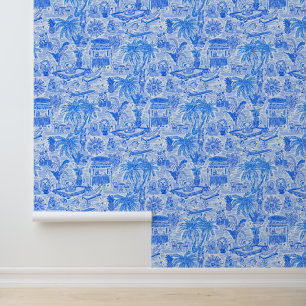 Preppy Palm Beach Blue & White Animal Vacation Tapete