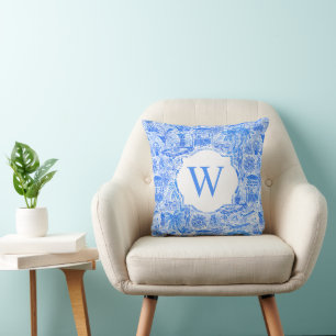 Preppy Palm Beach Blue White Vacacation Monogram Kissen