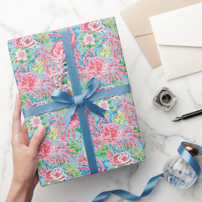 Preppy Palm Beach Floral Crabs Muster Geschenkpapier (Schenken)