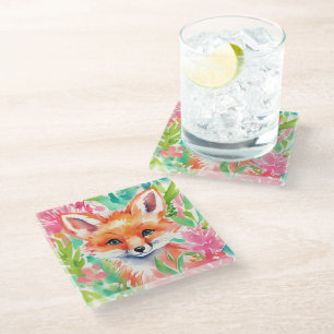 Preppy Palm Beach Fox in Blume Glasuntersetzer