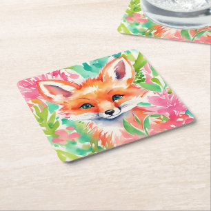 Preppy Palm Beach Fox in Blume Rechteckiger Pappuntersetzer