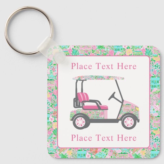 Preppy Palm Beach Golf Cart Schlüsselanhänger (Vorderseite)