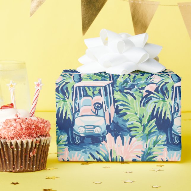 Preppy Palm Beach Golf Carts Geschenkpapier (Geburtstagsparty)