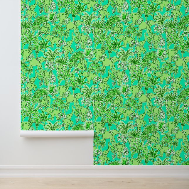 Preppy Palm Beach Green Elefanten Tapete (Anwendung)