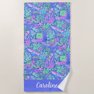 Preppy Palm Beach Lavendel Meereswelt Personalisie Strandtuch